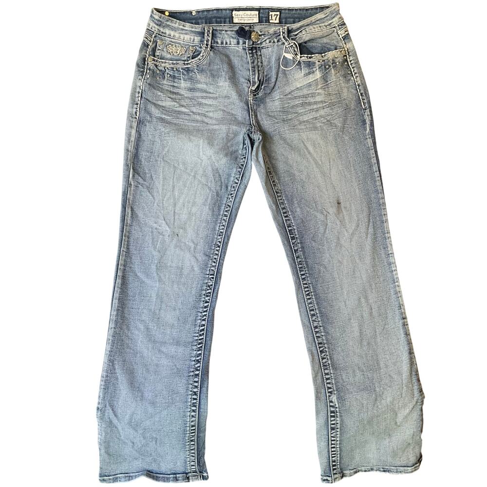 Sexy Couture Women Jeans size 17 Blue Mid Rise Straight Leg Slightly Flared